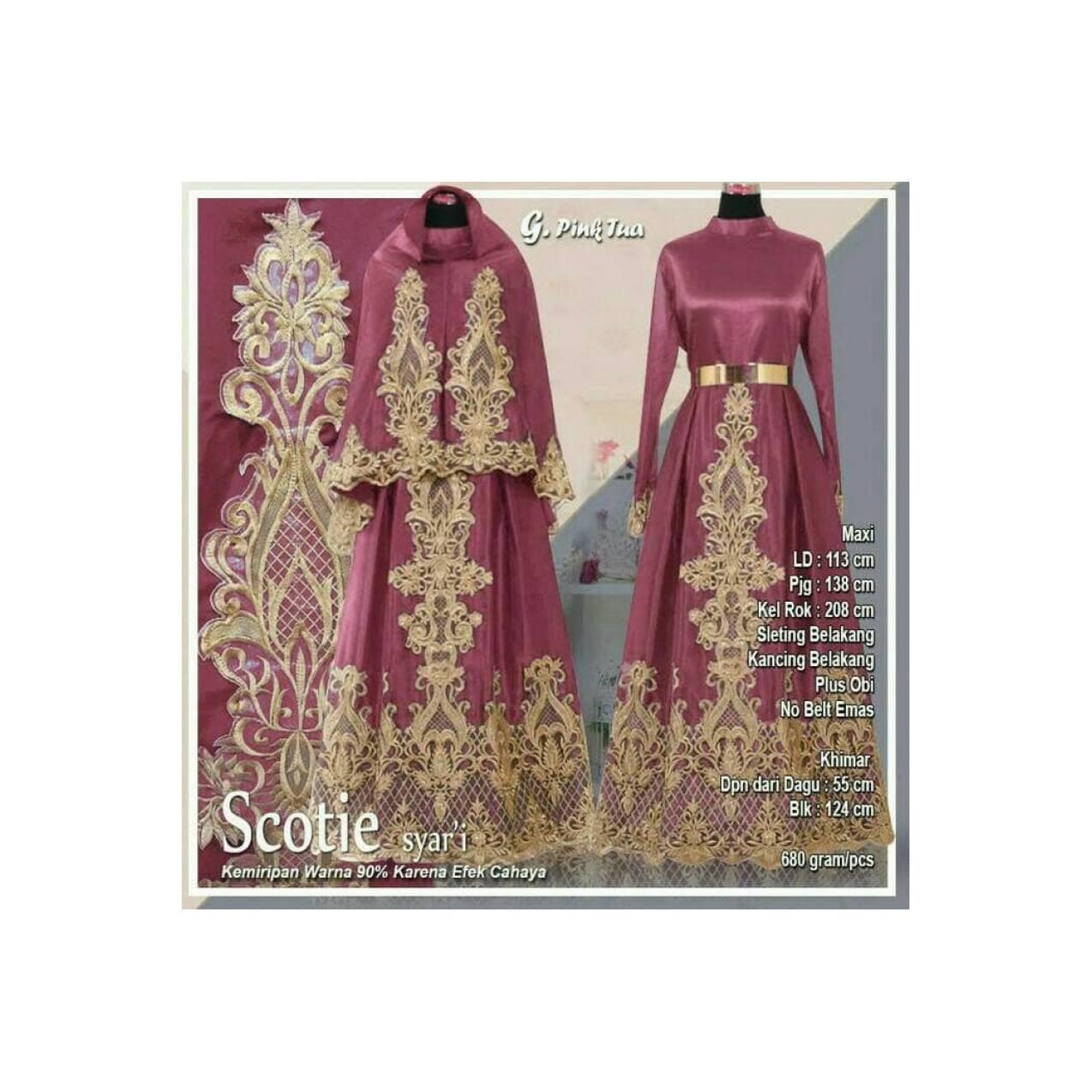 READY GAMIS PESTA SCOTIE PINK SET HIJAB MAXI MAXY BERGO KHIMAR BORDIR