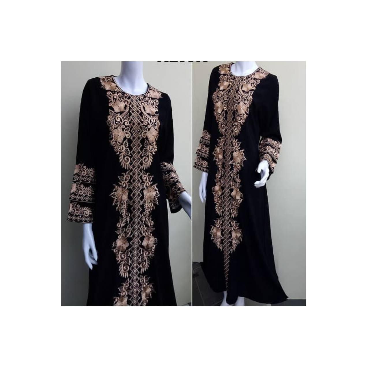 Gamis Abaya Arab Saudi Hitam Bordir Mewah Aliya S, M, L, XL, XXL, XXXL - Hitam, S