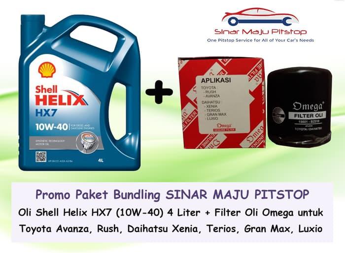 Paket Oli Mobil SHELL HELIX HX7 & Filter Oli RUSH TERIOS CALYA SIGRA
