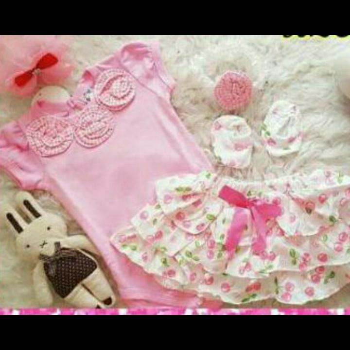 setelan jumper rok bunga free bandana dan sepatu - baju Anak Perempuan - Baju Setelan Bayi Cewek Lucu