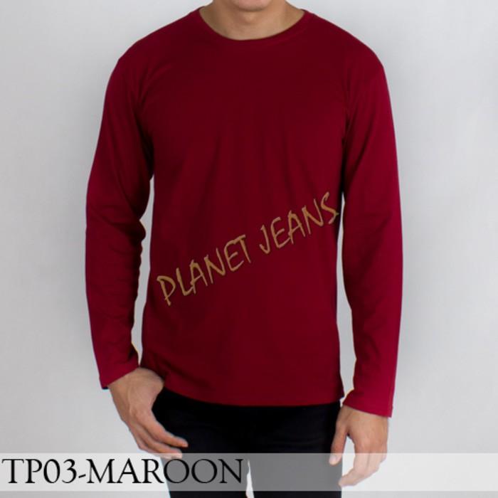 Baju Kaos Polos Lengan Panjang Pria / Polosan Cowok Warna Merah Maroon - 92Up0z
