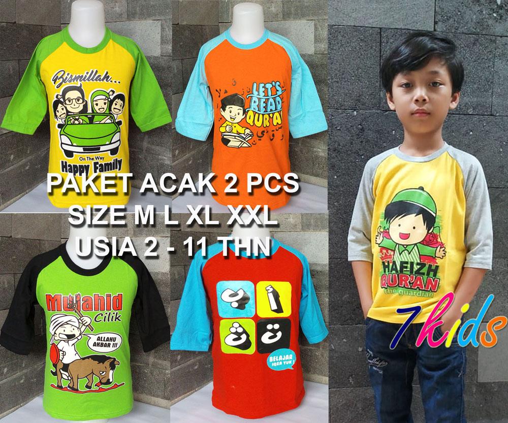 kaos 7kids paket acak 2 pcs / kaos anak muslim / baju anak / pakaian anak / baju harian / kaos laki laki / kaos cowok / kaos kartun / kaos lucu / kaos murah / kaos karakter / kaos oblong / kaos distro