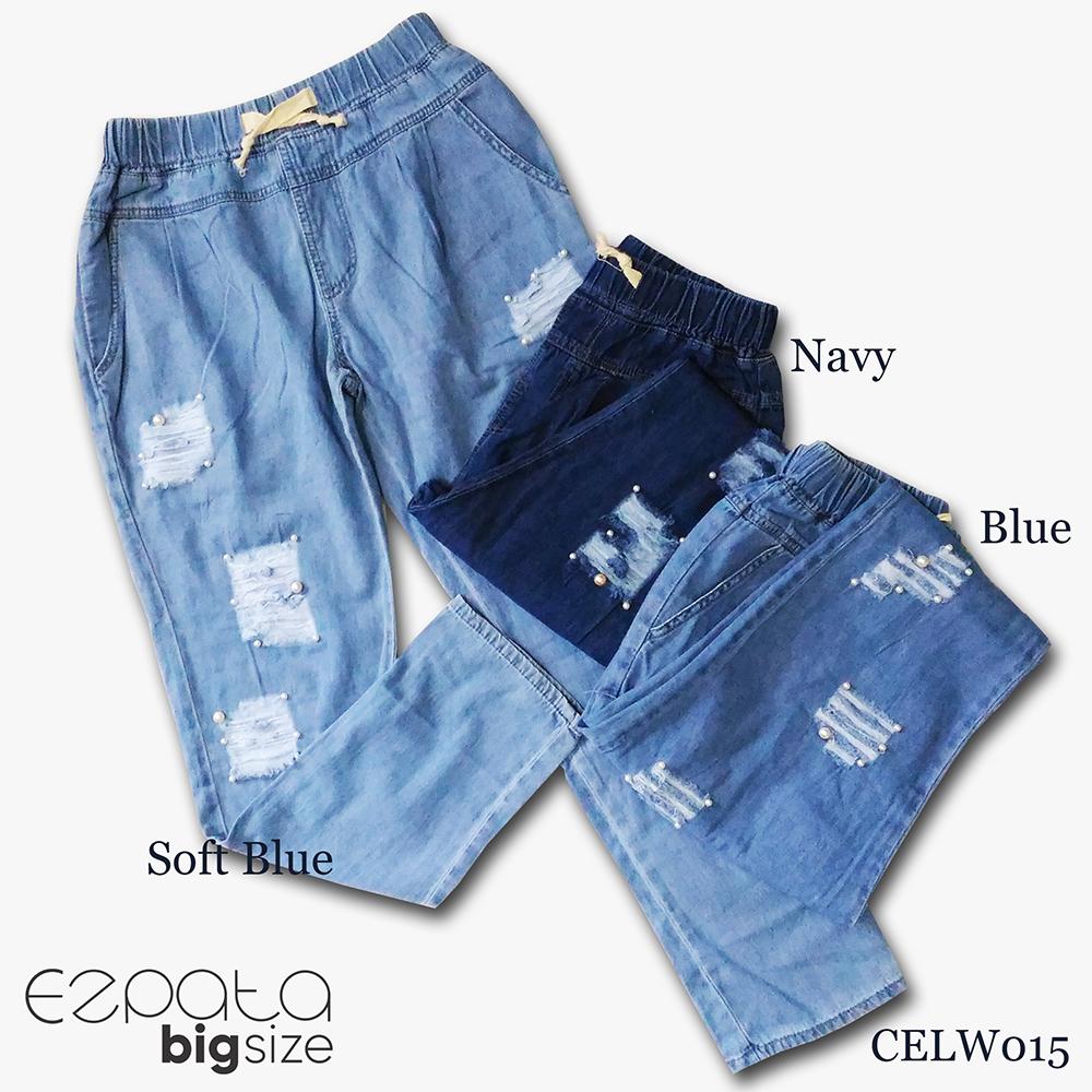 Ezpata Celana Jeans Kekinian Sobek Pearl Mutiara Tidak Tembus OOTD ala Instagram Kulot Kolor Jual Celana Jeans Sobek Wanita Ukuran Besar Kekinian Jins Skinny Ripped Tidak Tembus Resleting Murah Celana Jeeans Panjang Robek Berhijab