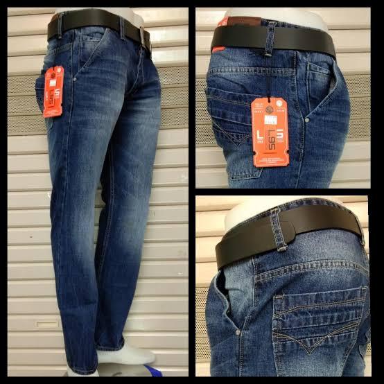 Alva jeans celana reguler pria biru terbaru