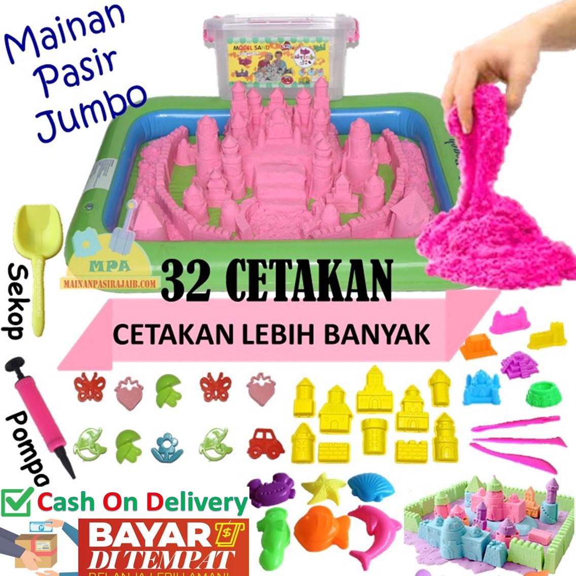 Mainan Pasir Anak Magic Play Sand Model Sand 2KG Paket Lengkap 32 Cetakan