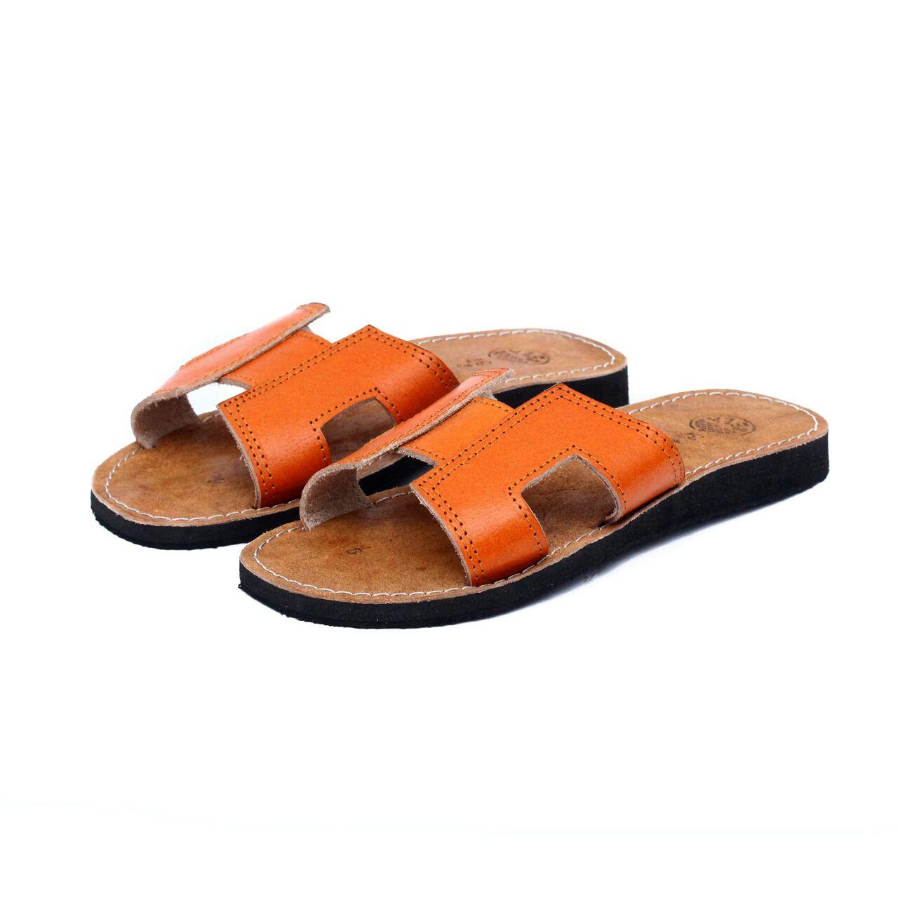Sandal Kulit Wanita Model H Kulit Asli -Sandal Teplek Warna Orange