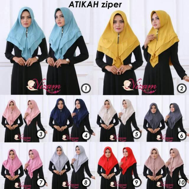 Jilbab Instan ATIKAH ZIPER ORIGINAL NIZAM ada resleting di bagian leher