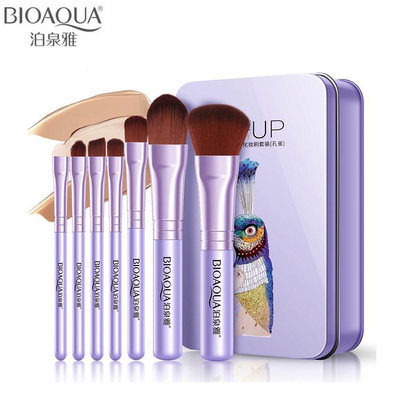 Zzooi Bioaqua Brand 7pcs Pro Purple Makeup Brushes Set Soft Fiber Foundation Eyeshadow Powder Bb Cream Base Brush Cosmetic Tool (BLUE)