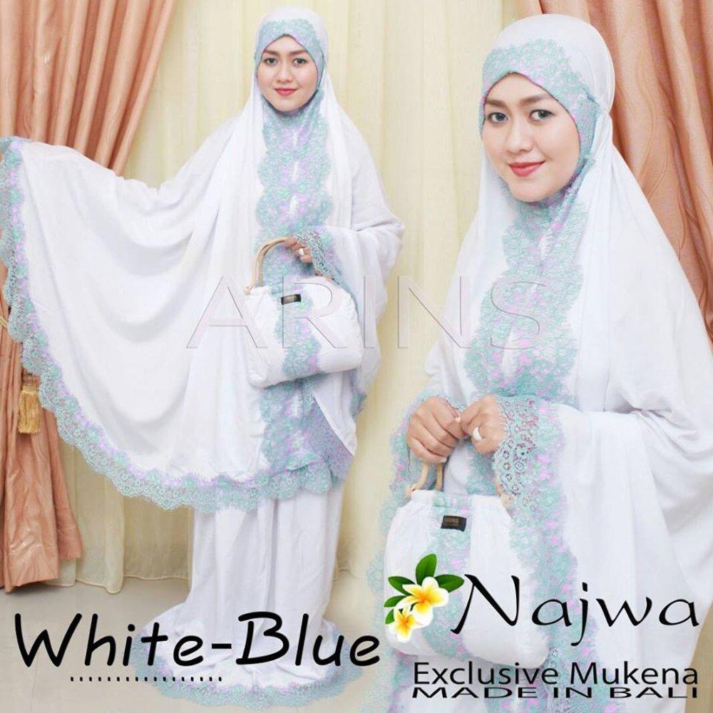 Mukena Najwa Bordir Renda Bahan Adem white-blue di lapak Grosir mukena grosirmukena880