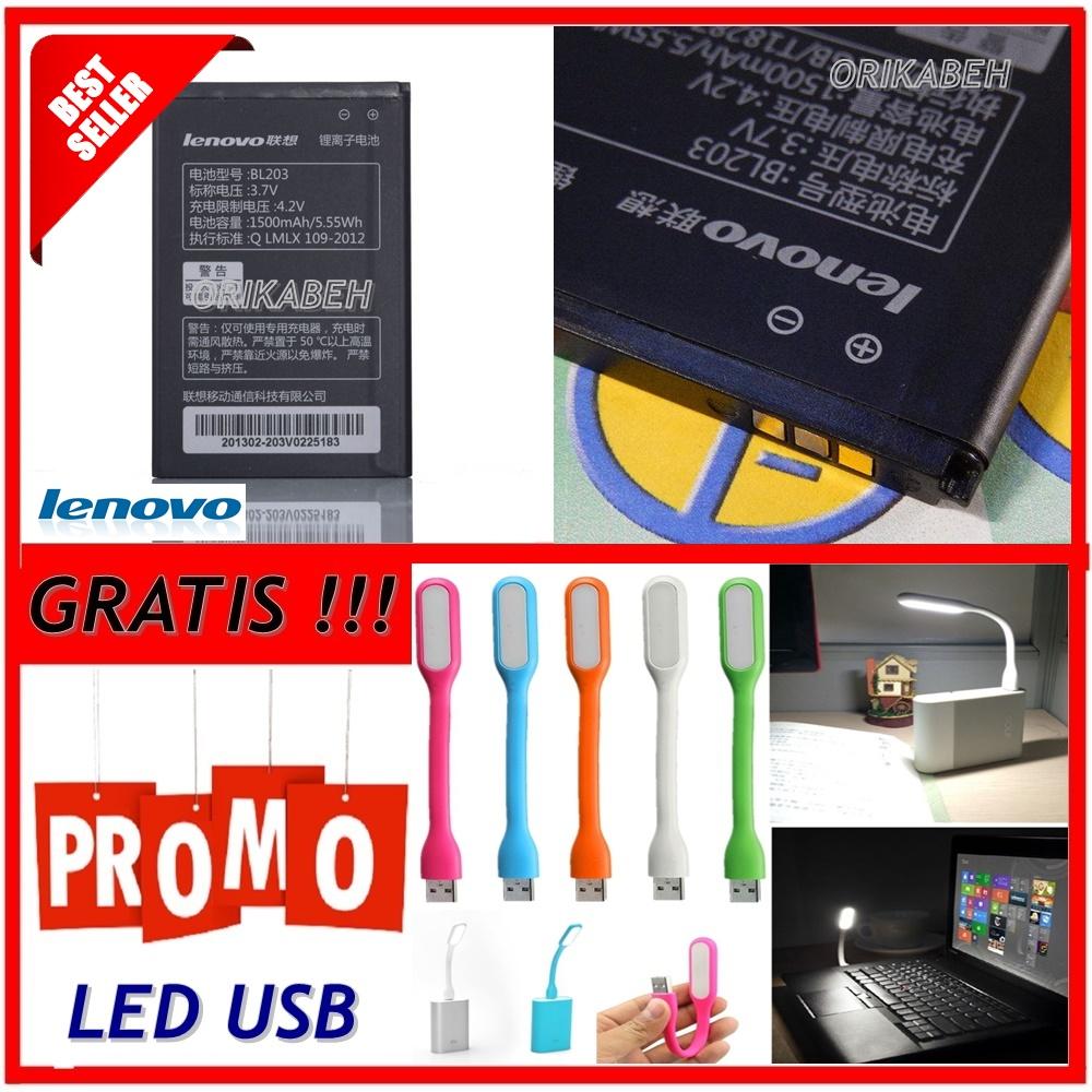 Lenovo Baterai / Battery BL203 For Lenovo A369 Original - Kapasitas 1500mAh + Gratis Lampu Led Usb ( orikabeh )