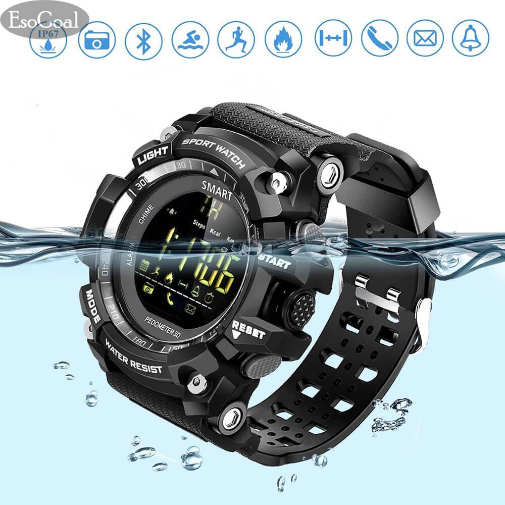 Esogoal Olahraga Pintar Jam Tangan Bluetooth Jam Tangan Smartwatch Alat Pengukur Langkah Kebugaran Pelacak Wearable Teknologi IP67 Anti-Air Jarak Jauh Menjalankan Peralatan Android dan Ponsel Pintar pilihan Terbaik Pria dan Anak Laki-laki Hitam