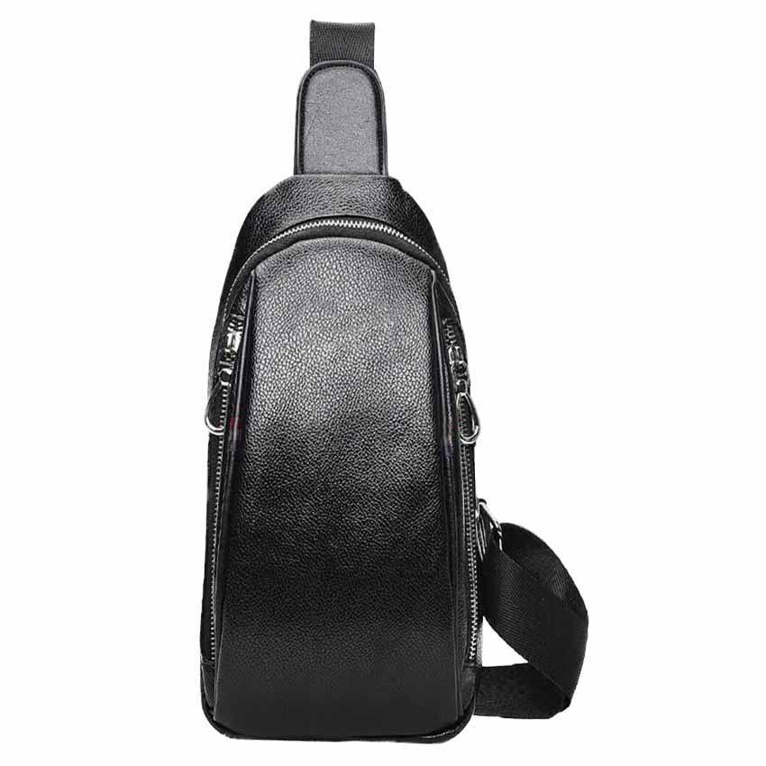 Tas Pria Dada Sling Pack Tas Dada Pria Bahu Ransel PU Tas Luar Palang Tubuh Tas Mendaki Berkemah Gym Bersepeda Daypack - BLACK