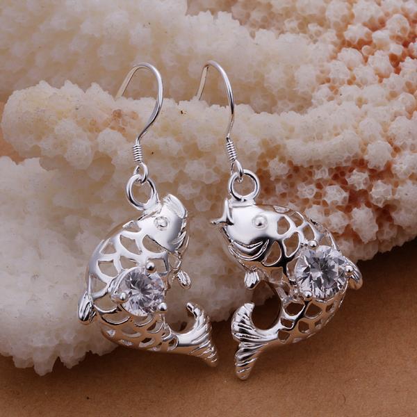 Anting batu ikan mas Koi perak ornamen zirkon anting perdagangan luar negeri E266 LKNSPCE266