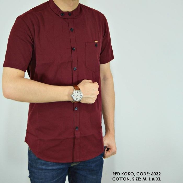 BAJU KEMEJA KOKO MERAH POLOS COWOK PRIA