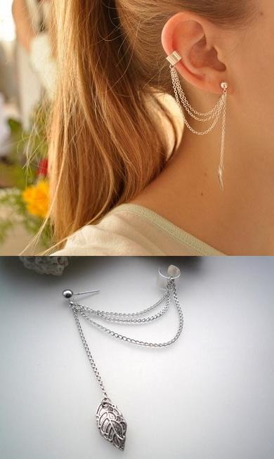 Anneui - EE0171 - anting unik tusuk jepit rantai panjang kpop korea jpop japan