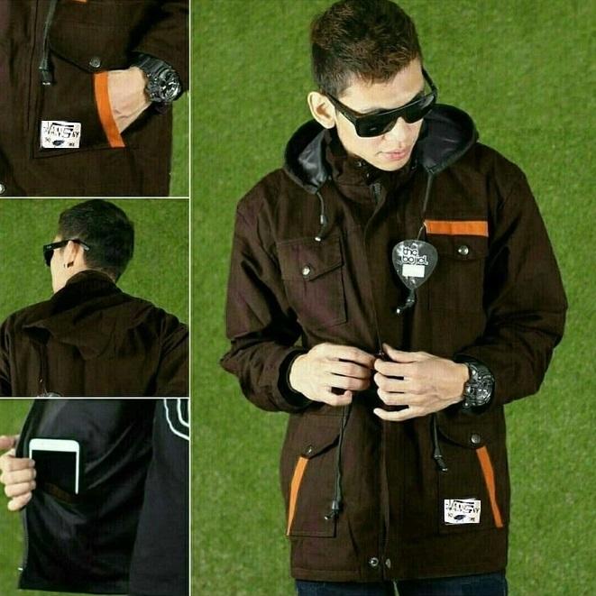 JAKET PARKA COKLAT LIST PRIA