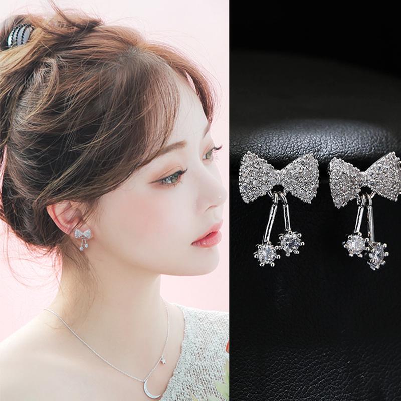 S925 Perempuan Zirkon Bertatah Berlian Rumbai Kecil Anting-anting Sterling Silver Anting