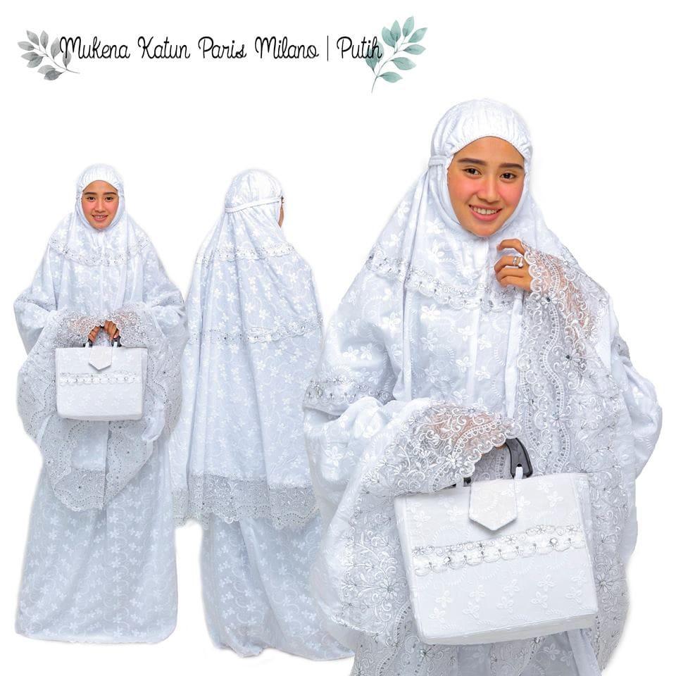 TERLARIS!!! MUKENA KATUN PARIS MILANO PUTIH mukena mewah / mukena dewasa / mukena tatuis / mukena anak / mukena bali / mukena katun jepang