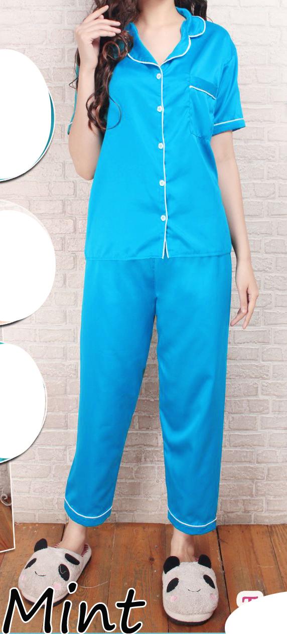 Piyama Basic Satin Baju Tidur Celana Panjang Satin Silky Velvet