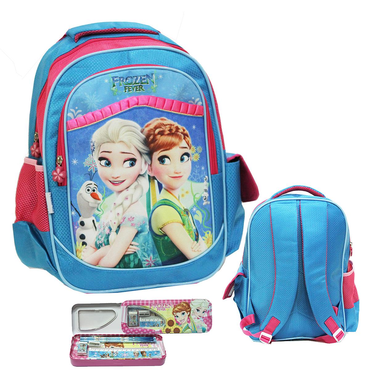 Onlan Frozen Fever Renda Tas Ransel Anak Sekolah Ukuran Besar SD dan Kotak Pensil - Blue