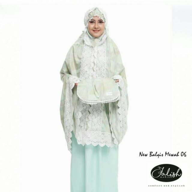Mukena Balqis Mewah hijau+hijau polka