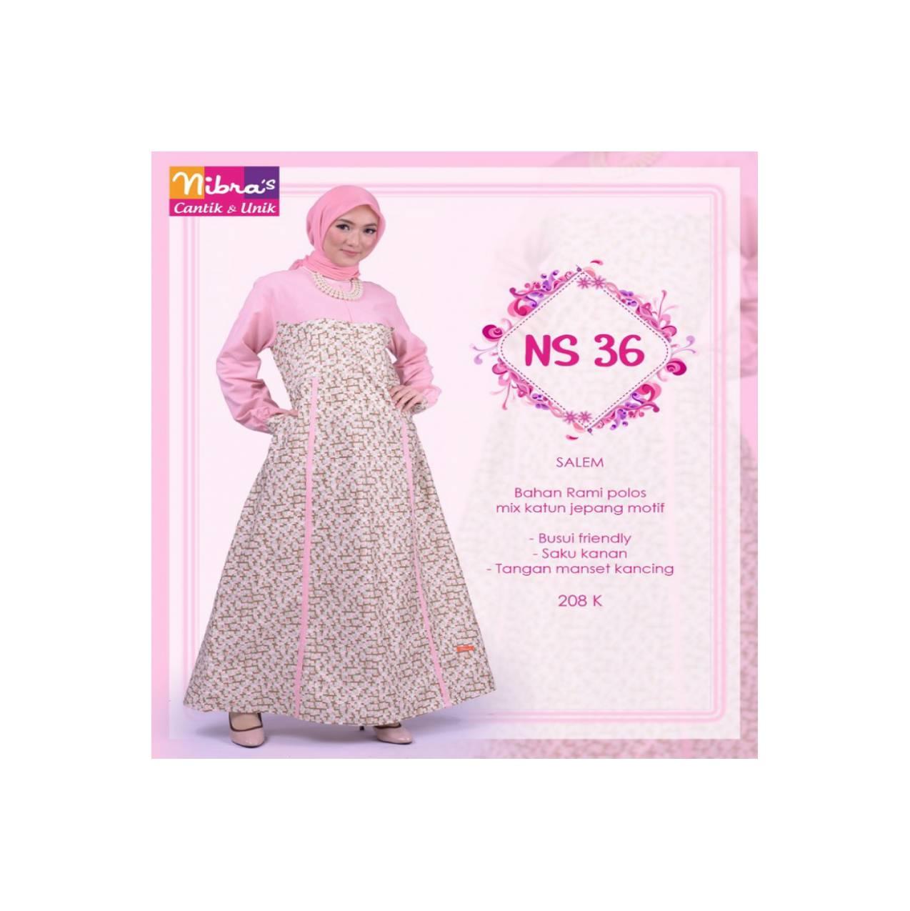 Gamis Motif Syari NS 36 Bahan Katun Rami dan Katun Jepang