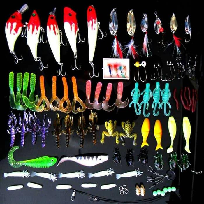 HARGA SPESIAL!!! 1 set umpan pancing fishing lure bait 100 buah dan kotak organizernya - B1U5u3