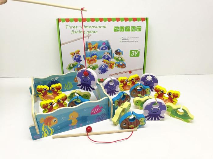 Mainan Edukasi Anak Three Dimensional Fishing Game Pancingan Kayu Ikan