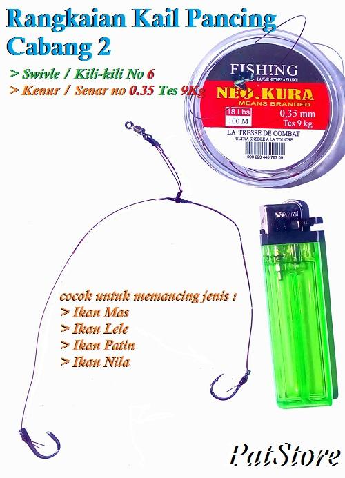 10 Pcs Rakitan Kail Pancing 2 Mata Pancing untuk Ikan Nila Mas Lele Patin Kail Pancing Rakitan Cabang 2 Rangkaian Kail Pancing Timah Atas