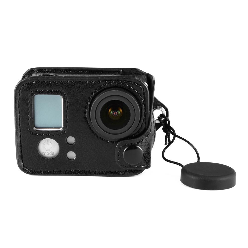 Amkov Protective Leather Case Soft Bag Black w/ Lens Cap for GoPro Hero 4 LF762