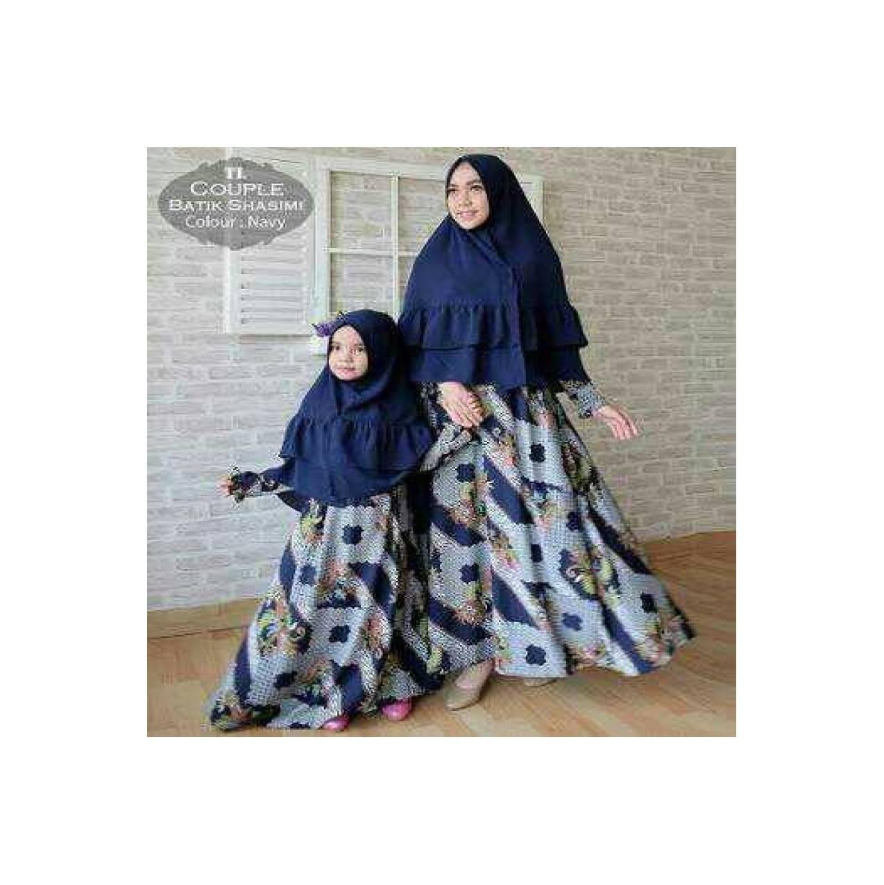 Baju Couple Batik Gamis Syari Premium Ibu+Anak Warna Navy