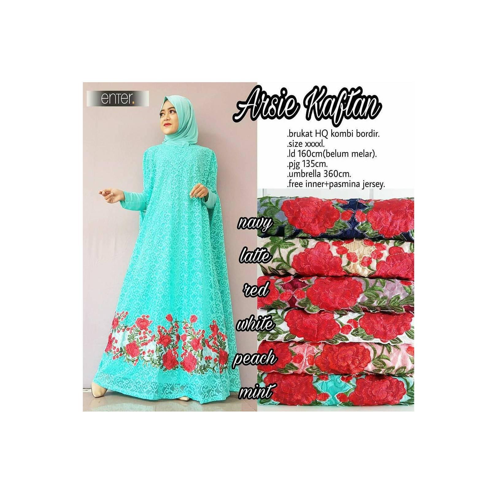 Long dress maxi wanita muslim brokat gaun lace arsie kaftan jumbo XXXL