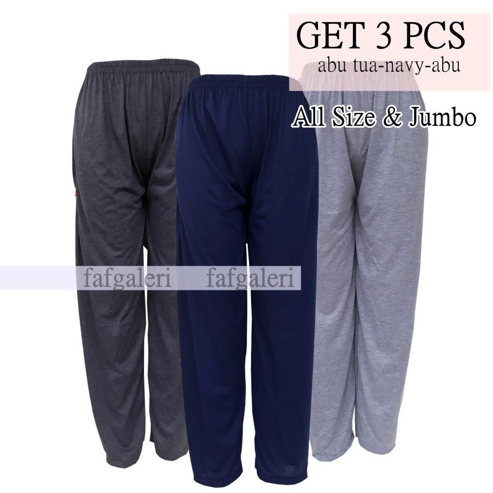 3Pcs Celana Panjang Dalaman Gamis Celana Santai Model Los - Abu tua Navy Abu