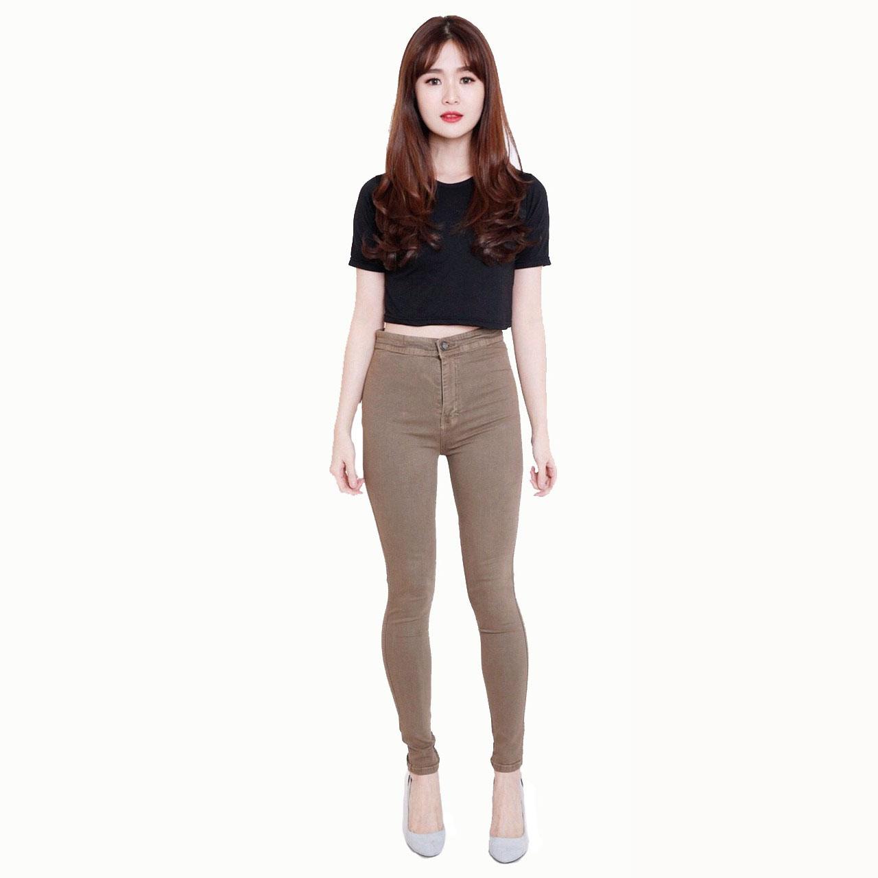 Ab Fashion Wanita - Celana Jeans Wanita - Highwaist Jeans - Premium Quality - Skinny Jeans - Coklat