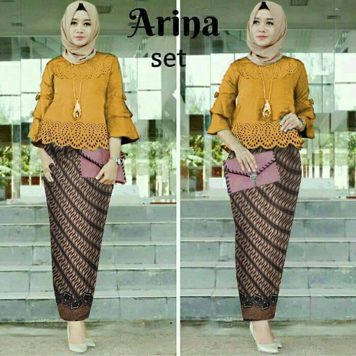 STELAN BLOUSE MURAH / STELAN BLOUSE BEST SELLER ARINA LASER PLUS ROK INSTANT WARNA KUNING (NO PASMINA)