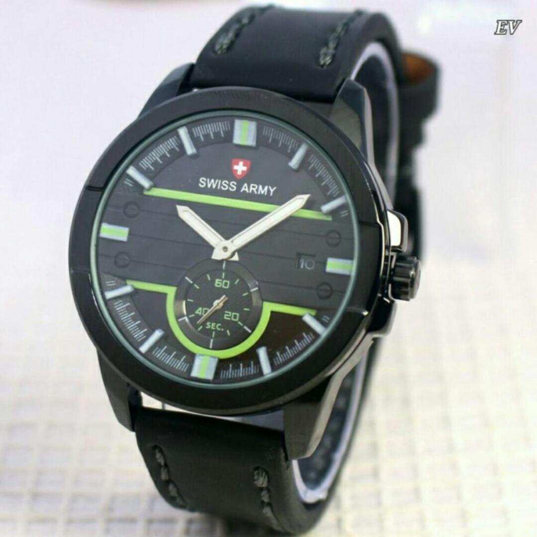 SWISS ARMY – Jam Tangan Sport Formal Fashion Kasual Swiss Army Tali Kulit Premium Genuine Leather Crono Tanggal Aktif Pria Cowok Laki Laki Model Terbaru