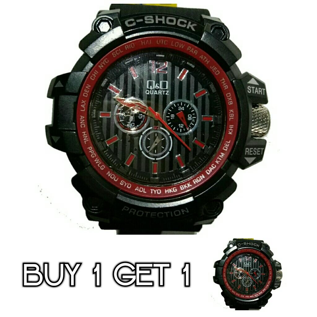 Buy 1 get 1 QnQ jam tangan sport pria - anti air straap rubber buy 1 get 1