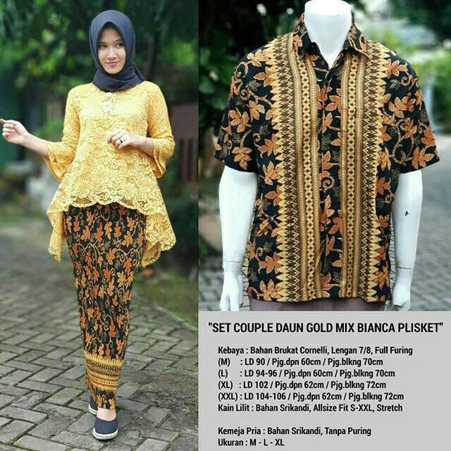Glow fashion Couple batik 2in1 Stelan brukat atasan blus kemeja abaya kebaya dan rok span plisket panjang wanita jumbo blouse long skirt dan atasan kemeja pria dewasa jumbo blus shirt Marina M – XXL