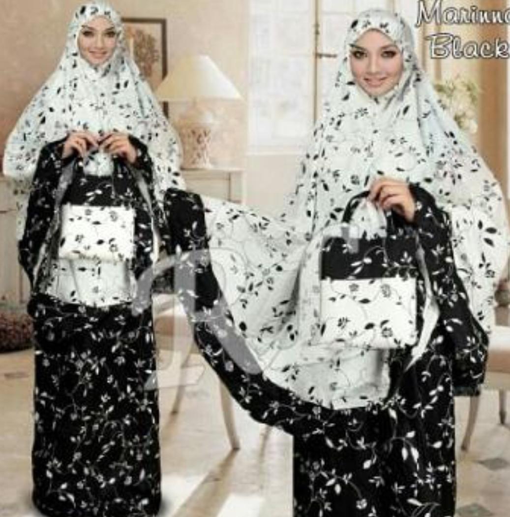 MUKENA FLOWER PUTIH HITAM FIT TO XXL BAHAN KATUN JEPANG