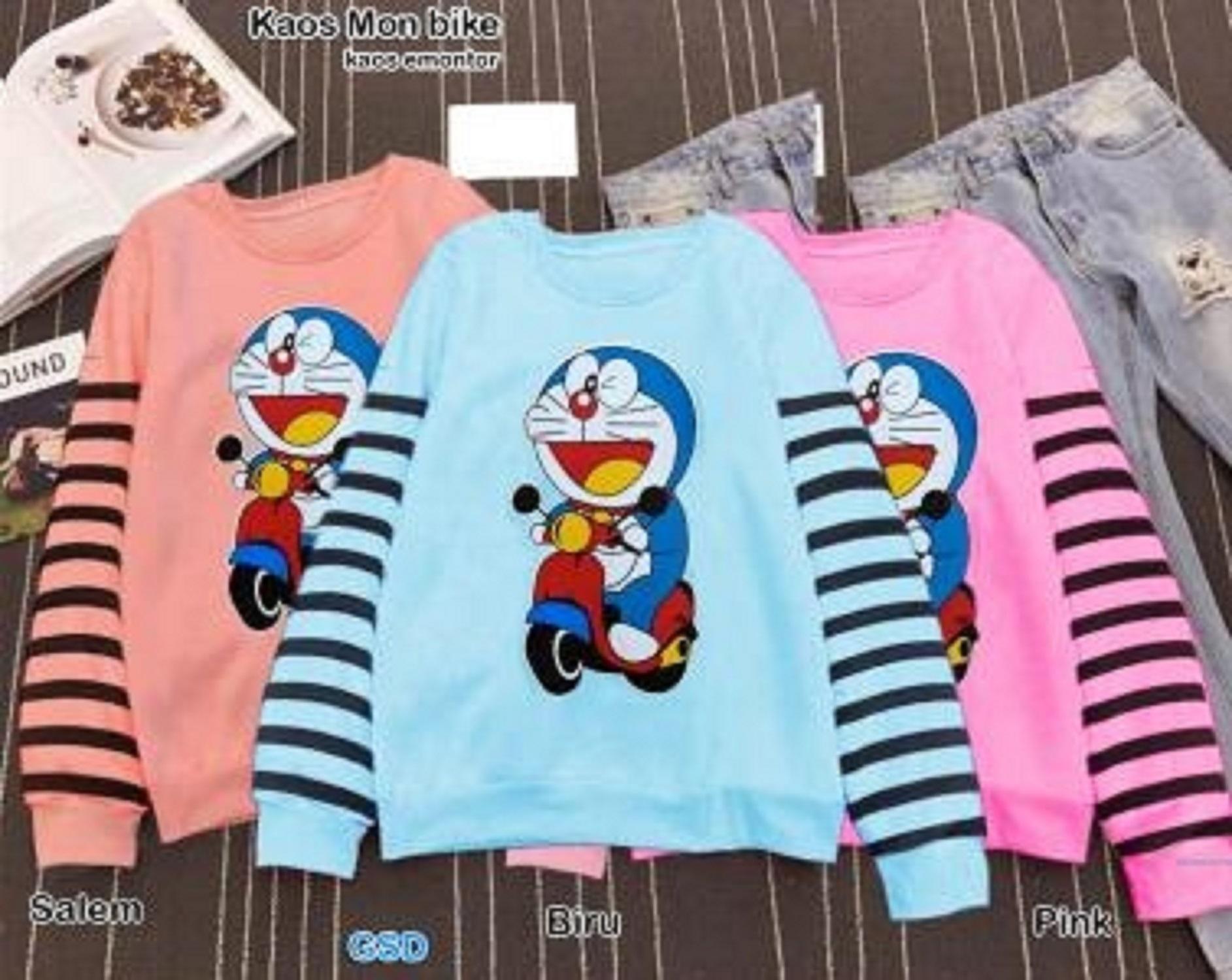 Baju anak perempuan / atasan lengan panjang / baju doraemon / Kaos mon bike-emontor