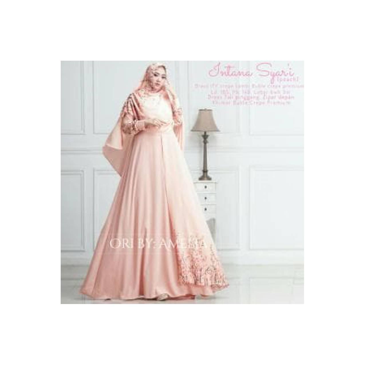 Gamis Syari Modern Setelan Baju Pesta Wanita Muslim Mewah INT Terlaris