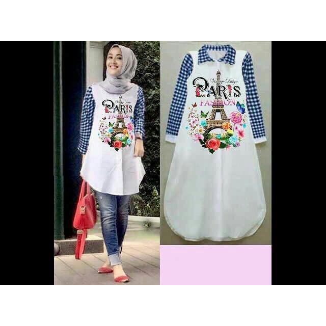 Honeyclothing Kemeja Wanita Paris - Biru / Tunik Wanita / Baju Wanita / Atasan Wanita / Best Seller
