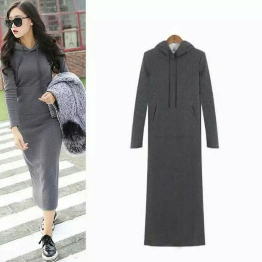 PusatFashion Dress Hoodie Elsa / Dress Wanita/ Dress Casual / Dress Maxy Panjang