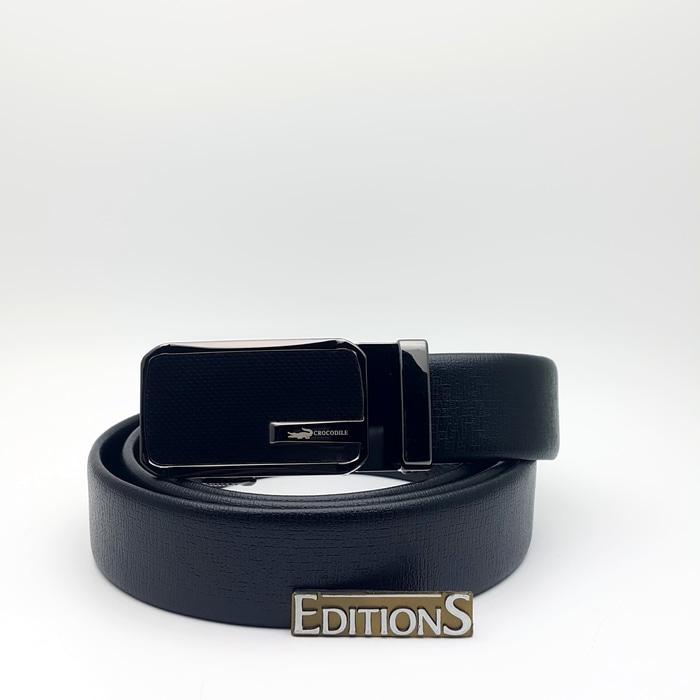 IKAT PINGGANG PRIA ASLI - GESPER KULIT CROCODILE - SABUK BRENDED HItam