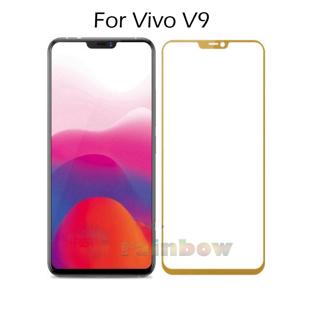 Rainbow Tempered Glass Vivo V9 Full Screen Protector Vivo V9 Temper Vivo V9 / Tempered Vivo V9 Emas Pelindung Layar / Anti Gores Kaca Screen Guard Temper Glass Vivo V9 - Gold