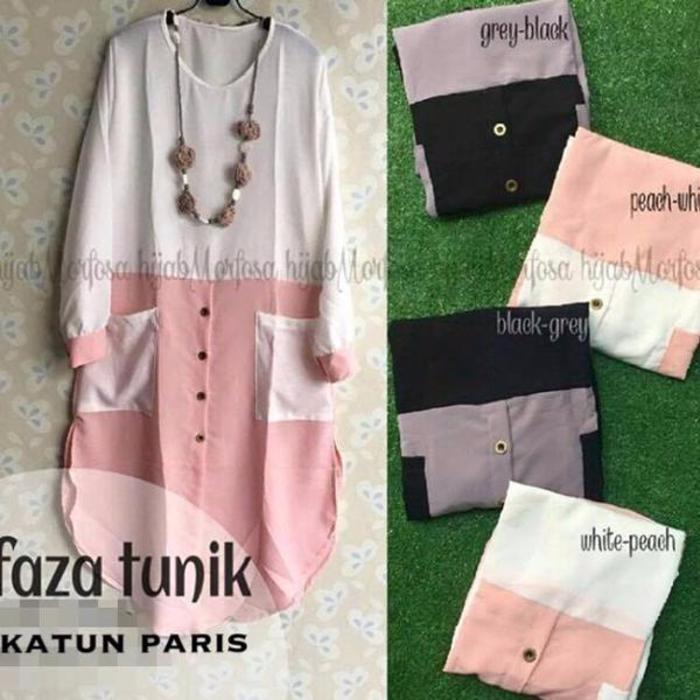 baju vintage / Tunik Faza / kemeja hitam / baju menyusui / hijab murah