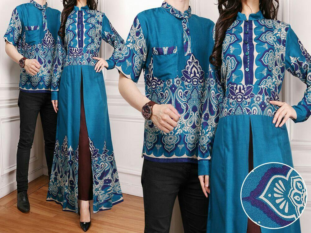 UC Couple Kemeja Batik Pria Couple / Gamis Syari Syar'i Muslim / Kebaya Dress Wanita / Set Muslim (batik llabe) 7T - Tosca