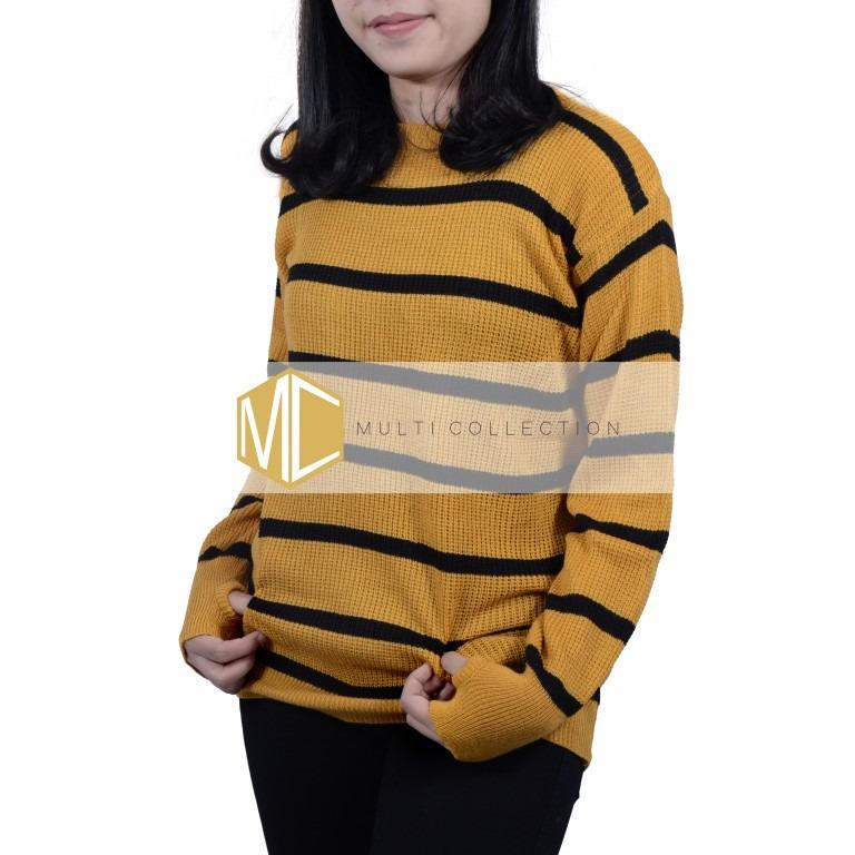 Sweater Roundhand Blaster Mustard-Hitam | Sweater Rajut | Sweater Korea | Baju Rajut Korea | Sweater Rajut Korea | Atasan Wanita | Baju Wanita