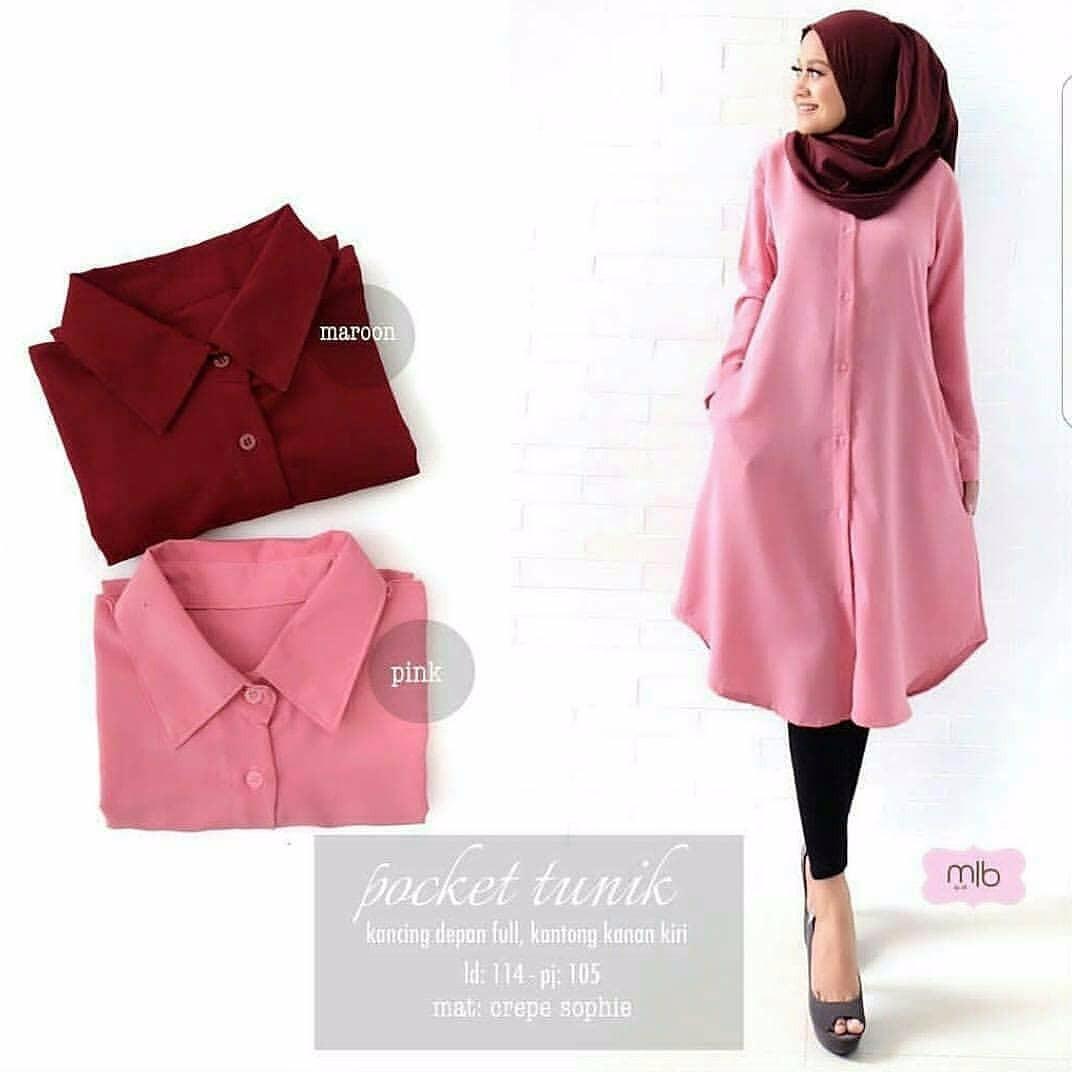 Tunik Pocket Tunic Wolfice Baju Wanita Muslim Panjang Wanita Modern Atasan Wanita Hijab Casual Pakaian Modis Baju Kerja Trendy Terbaru 2018