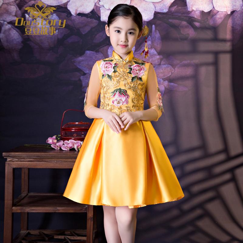Oriental Gaya Gaun Kerah Anak Baju Pertunjukan Cina Anak Perempuan Kecil